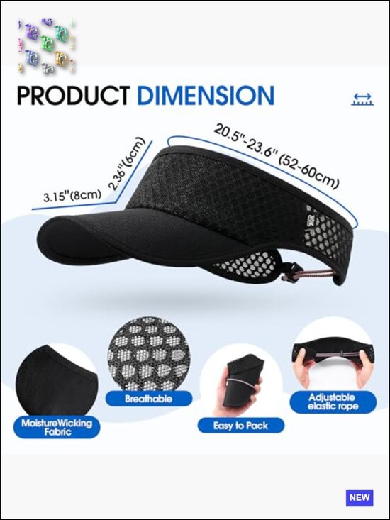Wide Brim Sun Visor Hat - Quick Dry Adjustable Unisex Golf Tennis Pickleball